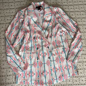 Chic Tribal Print Blazer in Pink and Blue
